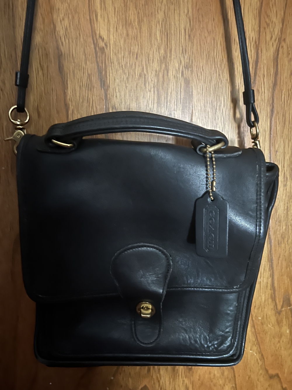 Coach Black Leather Turnlock Satchel with Top Handle & Strap